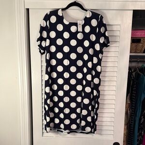Ann Taylor Factory Navy and White Polka Dot Dress
